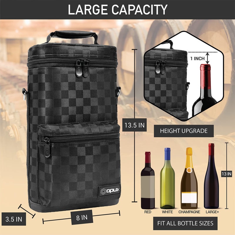 opux Wine Bag 2 Bottle Wine Tote Carrier, Insulated Wine Cooler Bag for Travel Picnic, Leakproof Portable Bottle Padded Case, Wine Gifts For Women Men Wine Lovers Christmas, Black - Image 3